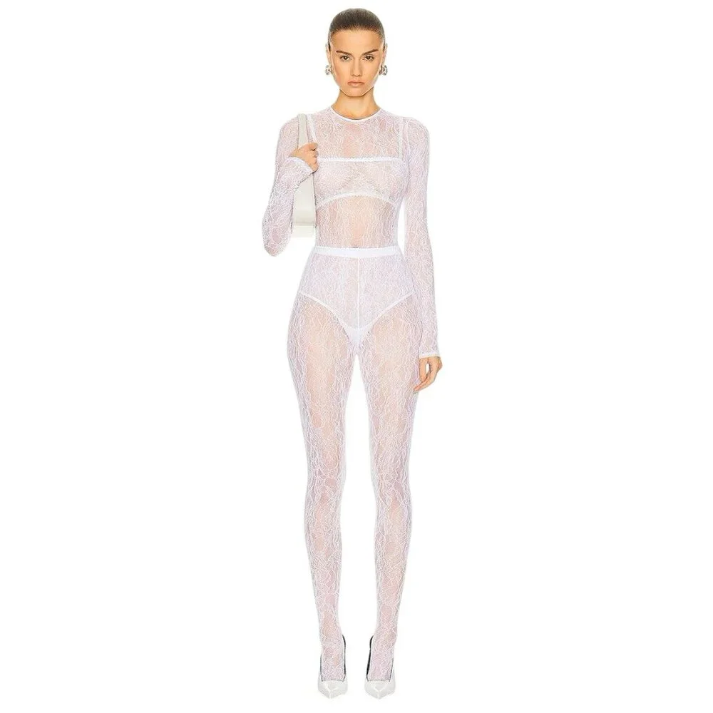 WARDROBE.NYC Lace Tights in Off White New Womens Nylons Pantyhose